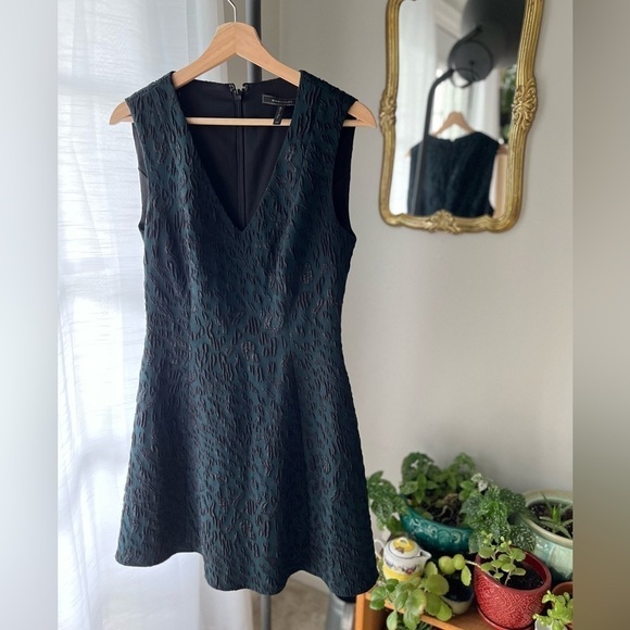 BCBG MaxAzria Hannelli Fit and Flare Dress Forest Green with Black Leopard Print - Picture 3 of 9